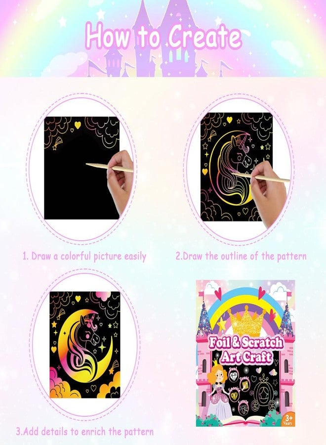PATPAT® Princess Colouring Book for Kids, DIY Craft Kits with 12 Art Sheets, 80 Colorful Glitter Foil Paper, 2 Scratching Sticks, Foil Coloring Book for Kids 5 Years Suitable as a Gift for Girls - Image 5